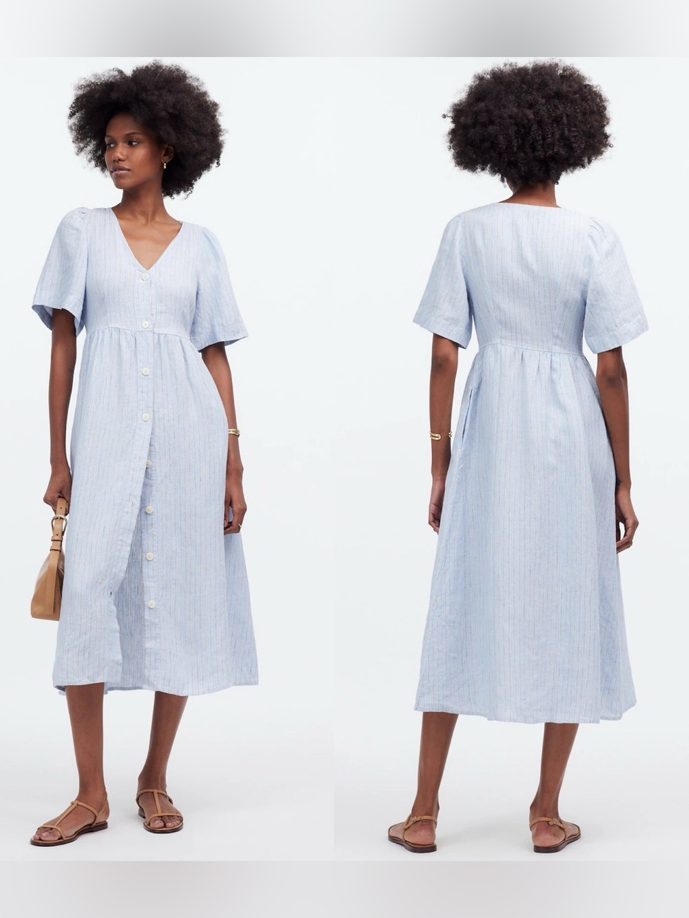 Madewell Cassie Button-Front Midi Dress in Linen